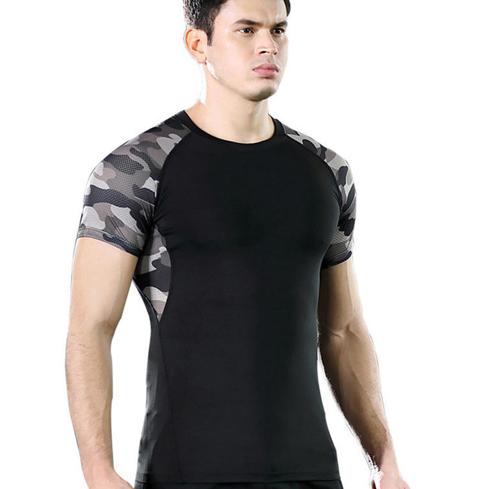 Men Quick Dry T-shirt Elastic Running Training Short Sleeve